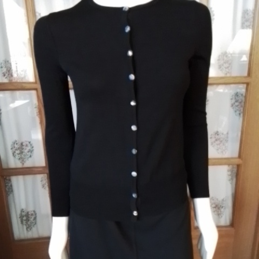 Doncaster Signature Collection Black Knit Rayon/nylon Cardigan, XS.